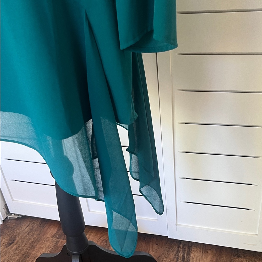 Chico's Teal Green Asymmetric Chiffon Tunic - Picture 9 of 15